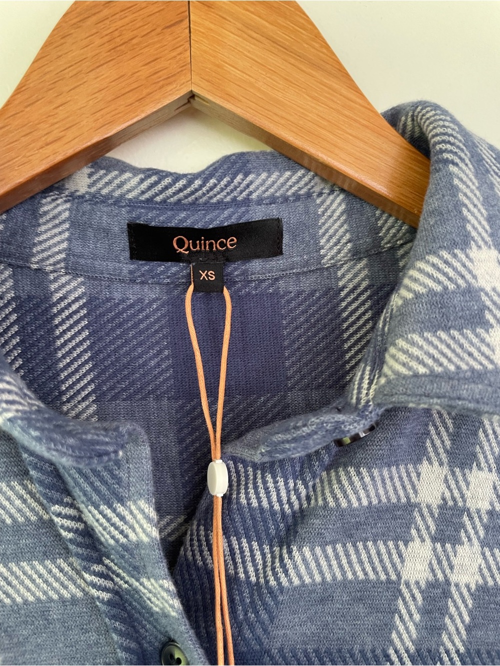 NWT Quince Stretch Sweater Fleece Shirt Indigo Check Plaid Blue XS Button Up - Picture 10 of 12